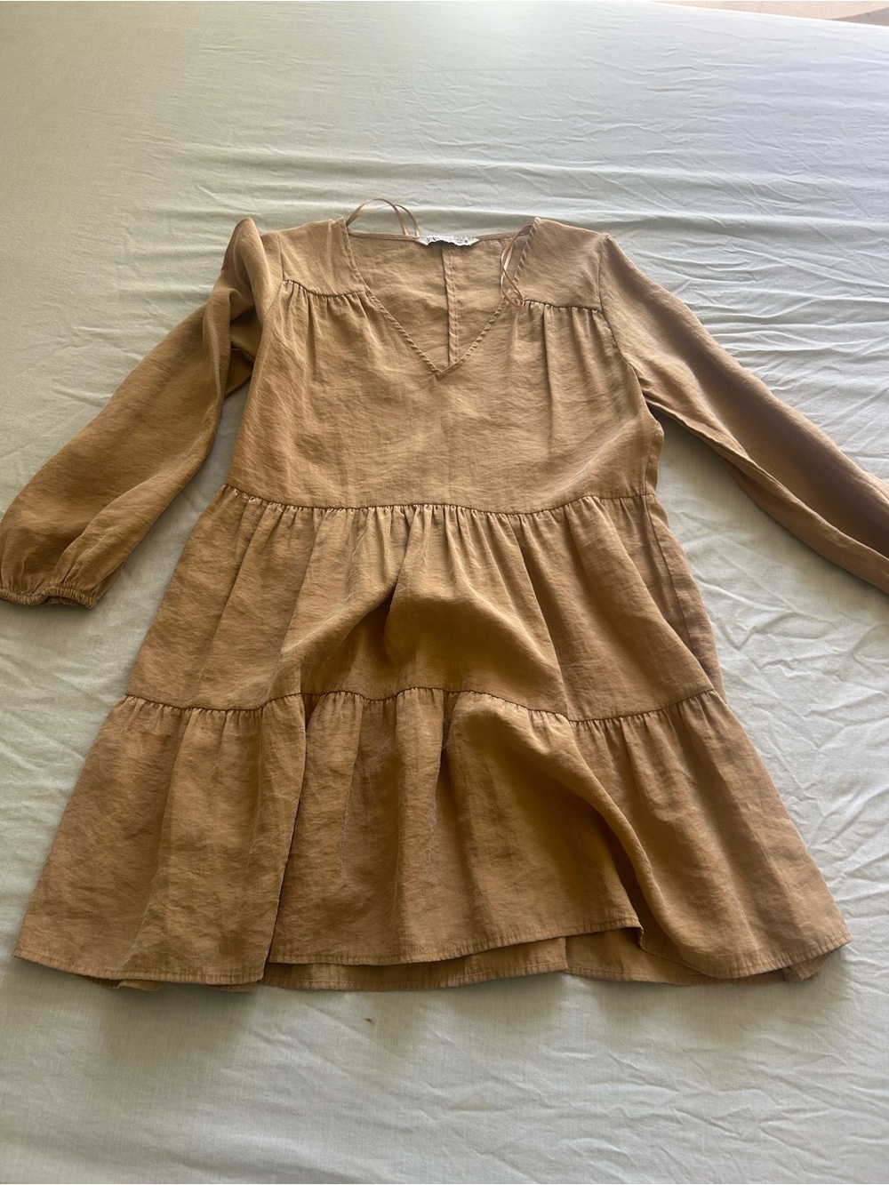 Zara Girls' Long Sleeve Tiered Dress in Camel Brown